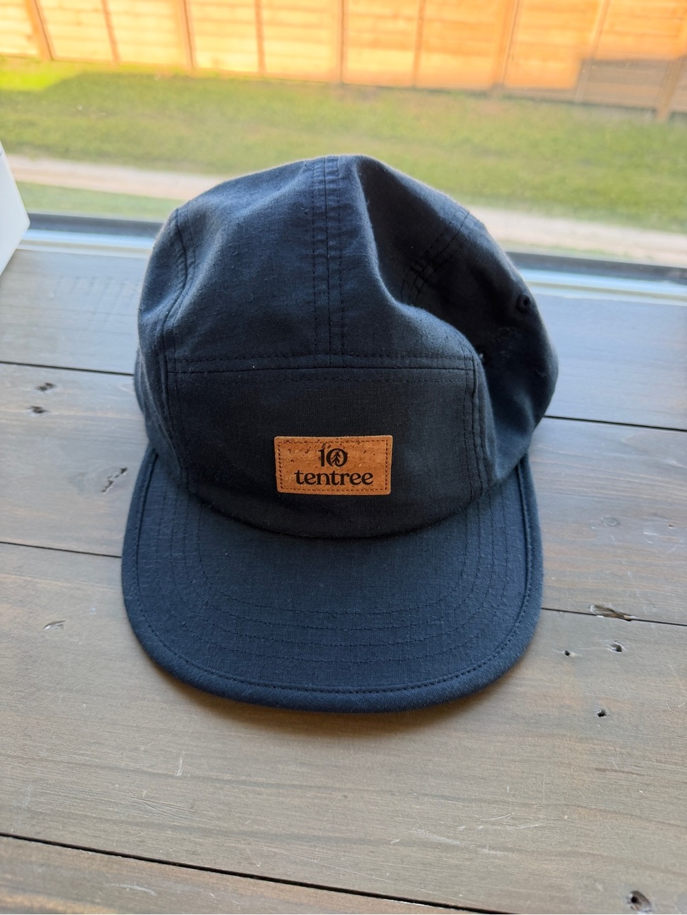 tentree Black Cotton Five-Panel Cap with Leather Logo Patch